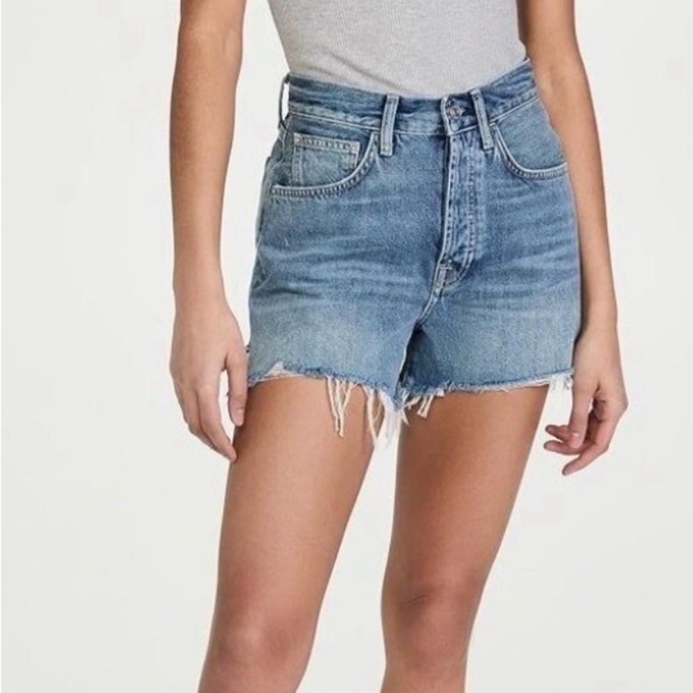 7 For All Man Kind Distressed Blue Denim Shorts